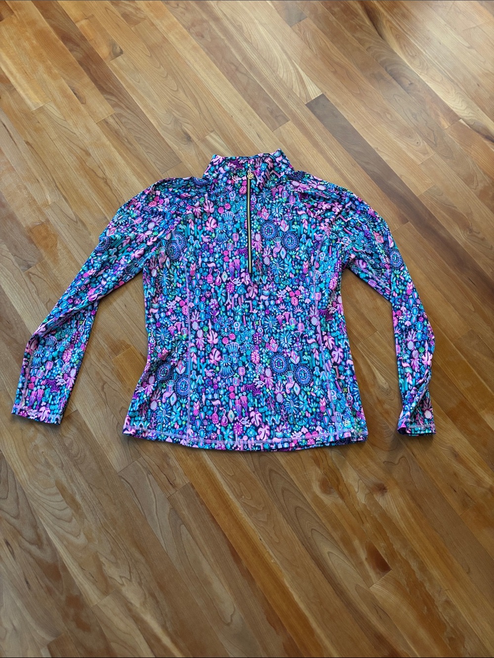 Lilly Pulitzer Luxletic Long Sleeve Floral Zip Pullover - Pink & Blue